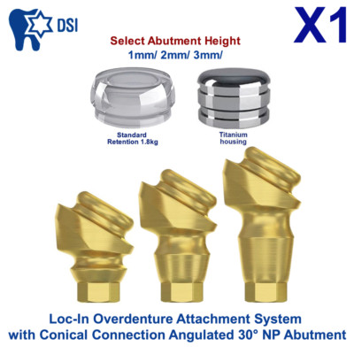 1x Set Abutment Angulated 30° Conical Loc-In Attachment NP Standard Cap