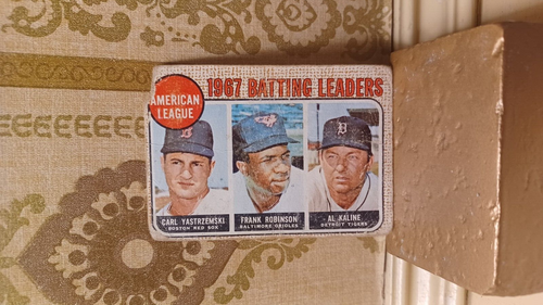 1968 Topps Yastrzemski / Kaline / Robinson AL Batting Leaders HOF #2 - Foto 2 di 4