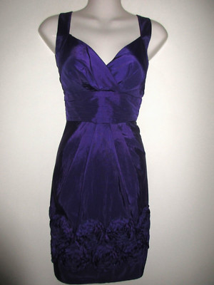 SNAP NWOT Purple Taffeta Cocktail Dress, Surplice Bust, 3-D Floral Embellished 7