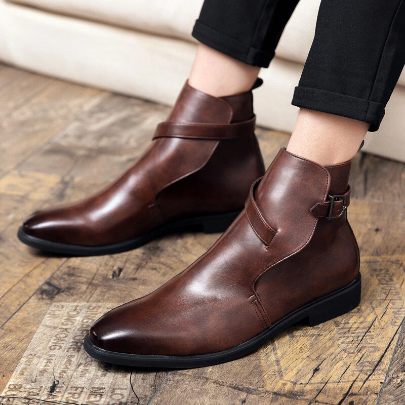 Men's Flat Leather Buckle Soft Stylish Fashion Breathable Chelsea Boots | eBay