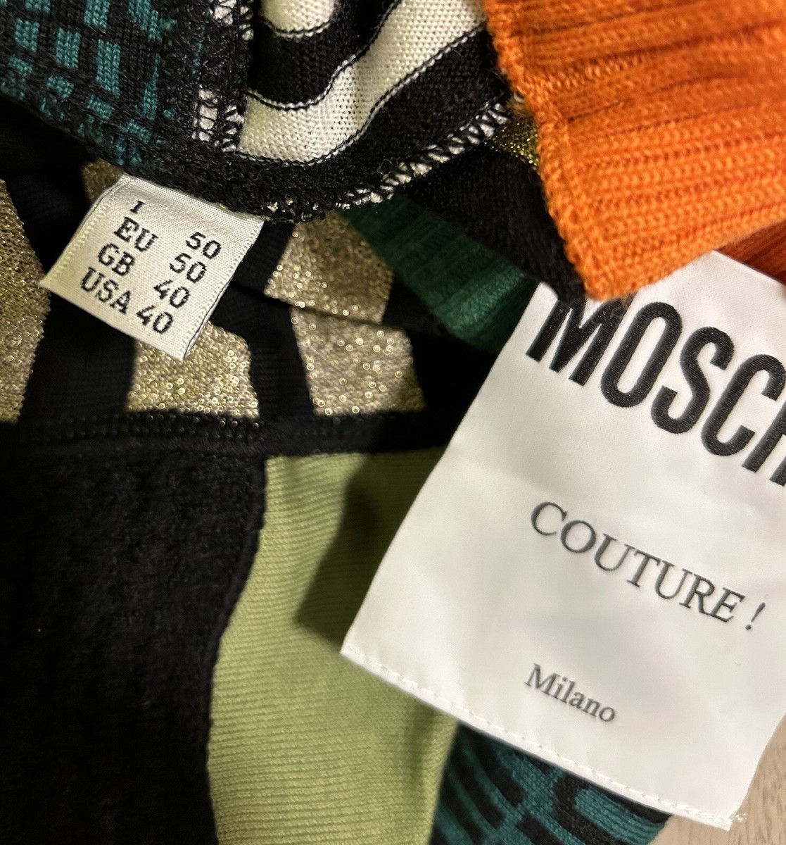 Moschino Jeremy Scott Orange Green Patchwork Wool Cardigan Sweater