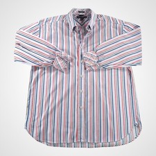 Tommy Hilfiger Shirt XL Mens 80  s 2 Ply Fabric Flip Cuff Striped Long Sleeve