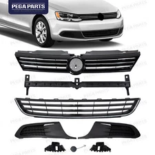 For Jetta 2011-14 MK6 Upper/Lower Chrome Grille/Foglight Cover/3 Bumper Brackets