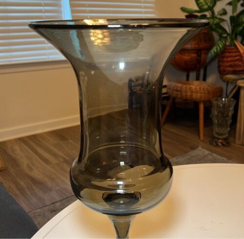 Italian Empoli Smoke Gray 15” Modernist Glass Vase Swedish Danish Modern Style - Picture 3 of 8