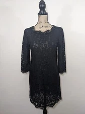 Joie Black Mini Short Dress Lace 3/4 Sleeve Sheer Lined Women's Size XS
