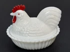 Vintage Westmoreland Carnival Milk Glass Hen On Nest Split Tail Great Condition