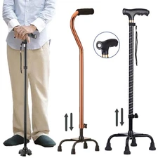 Folding Walking Cane for Seniors Men & Women w/ Non-Slip T Handle 4-Prong Base