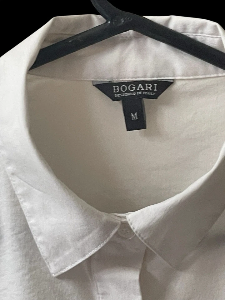 Bogari Top 女式 M 码白色长袖纽扣束腰经典办公室二手状况完好 — 第 4/4 张图片