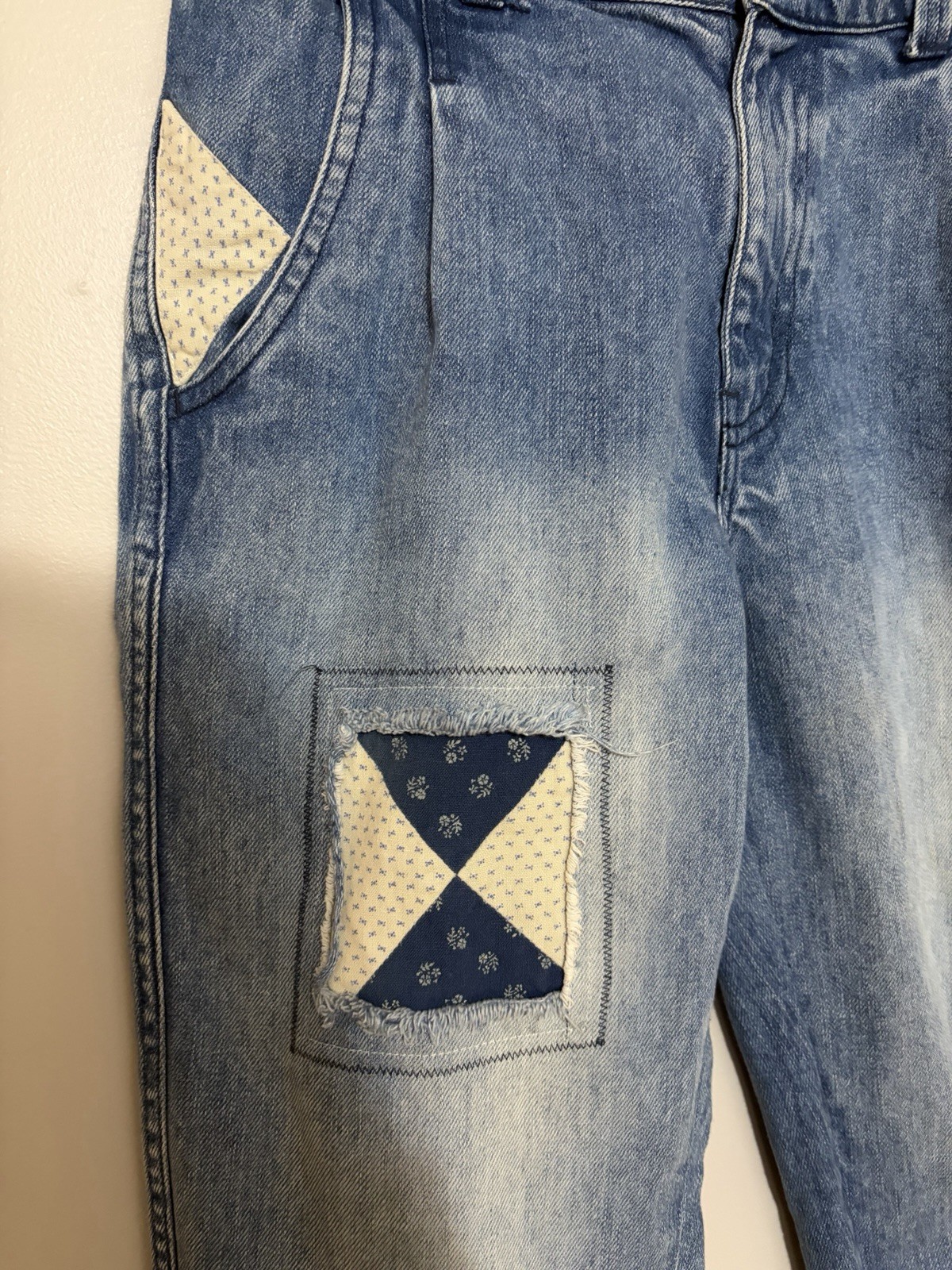 We The Free Blue Patchwork Distressed Straight Re… - image 5