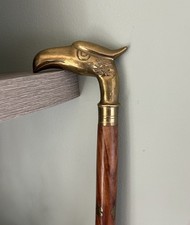 Vtg Brass Eagle Head Handle Walking Stick Cane 1pc Wood Shaft Brass Inlays 36