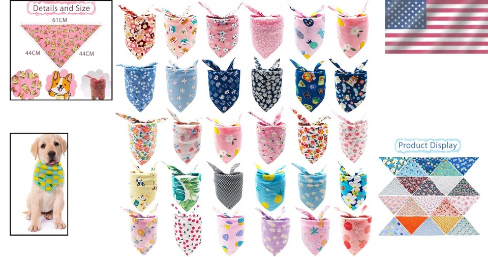 Versátiles 100 PIEZAS Bandanas para Perros y Gatos - Bufandas Florales de Algodón para Todas las Ocasiones Foto 2 de 4