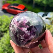 Natural Feather Fluorite Sphere 1.58 lb 2.9" Crystal Ball Healing Decor
