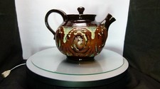 Studio Pottery Teapot oriental style rich chocolate and contrasting drip glaze.