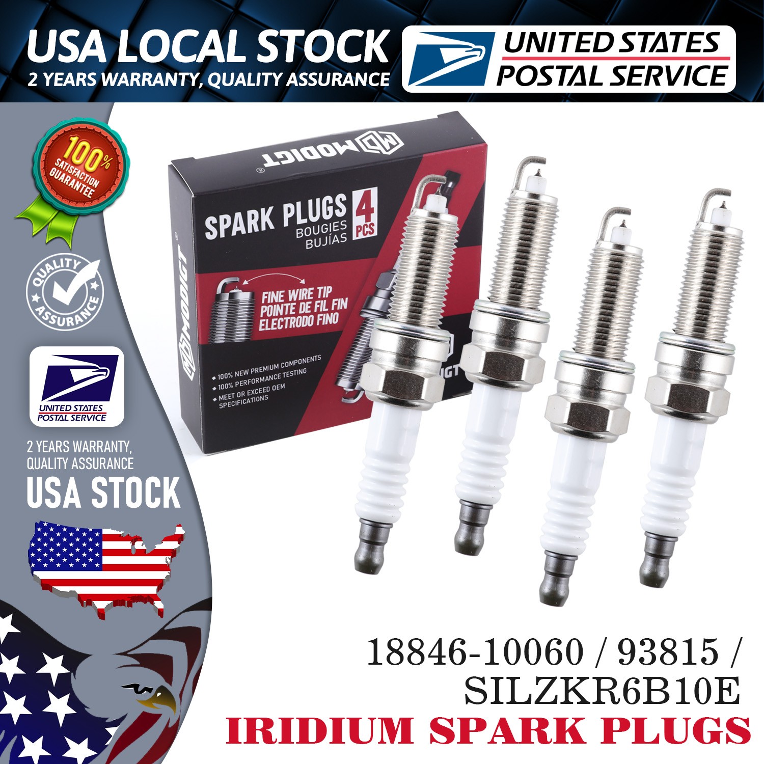 Brand New MODIGT Spark Plugs Set of 4 For NGK Iridium SILZKR6B10E 93815