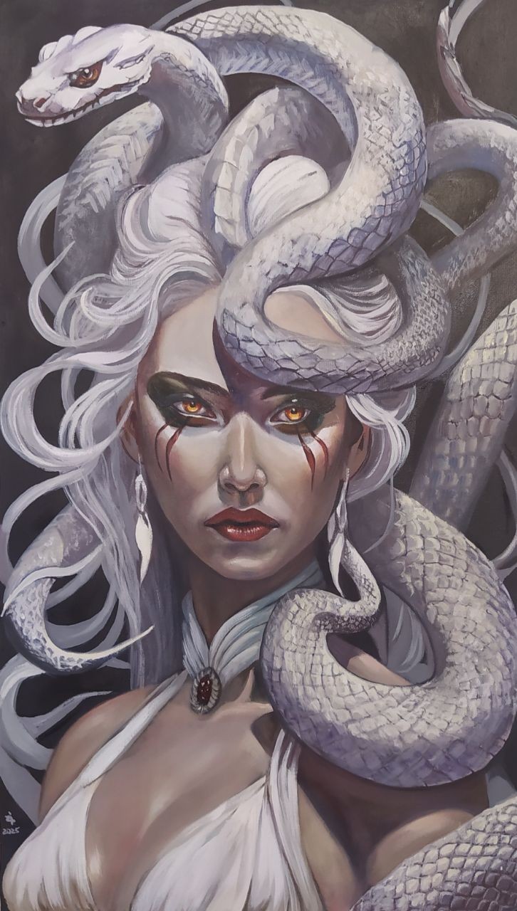 art 551 original painting ZP 80x45 cm oil on canvas snake passion women realizm