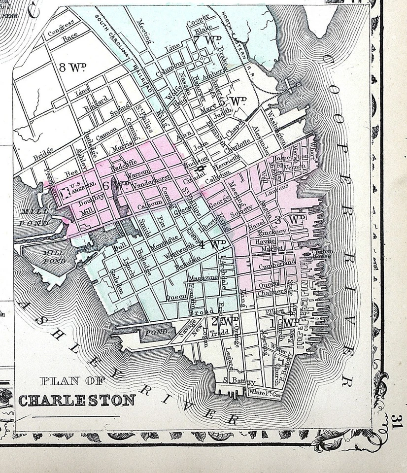1874 Mitchell Map North & South Carolina Charleston Harbor Cape Hattaras Raleigh - Image 4 of 4
