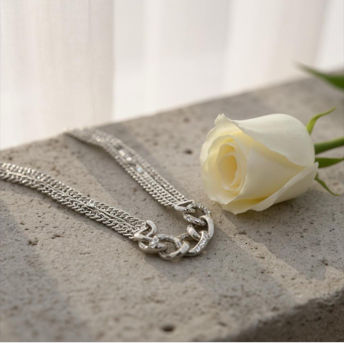 Nadri Silver Statement Necklace Multi-Strand Chai… - image 2