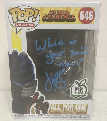 JSA Signed Quote John Swasey Funko Pop! MHA All For One (BAC) with Protector
