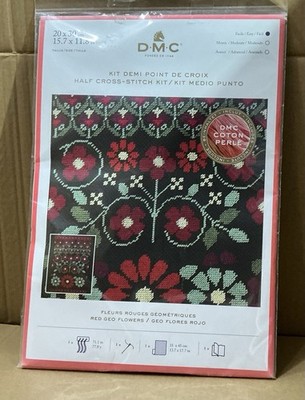 DMC Geometrische Blumen Halber Kreuzstich Kit mit Perle Faden - Rot Geo Blumen