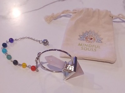 Mindful Souls Crystal Healing Pendulum with Chakra Beads & Storage Pouch