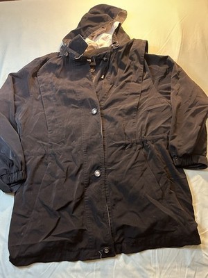 Vintage Outbrook Women's Black Jacket Large 12-14 Hooded Rain Coat Lightweight