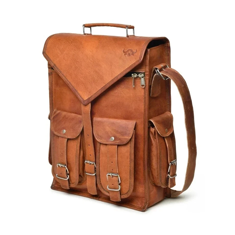 Leather Bag Goat Laptop Backpack Genuine Rucksack Vintage Travel Men's Brown New