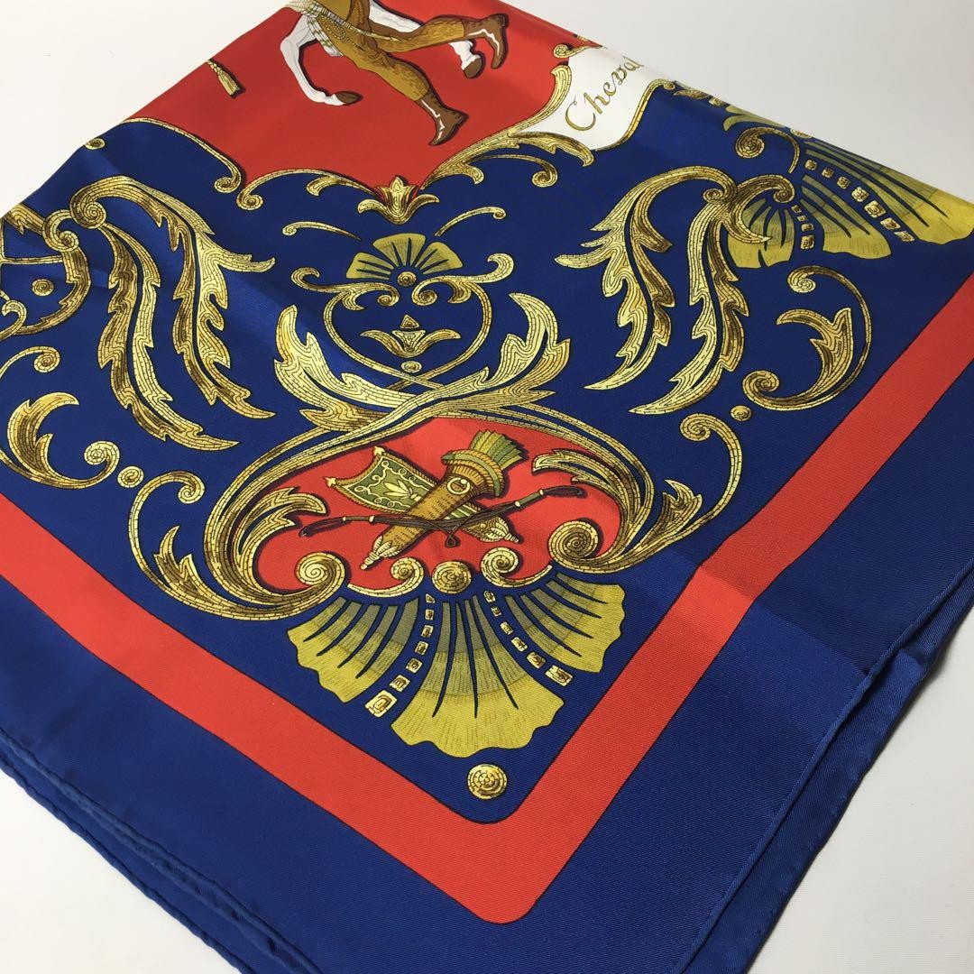 Hermes 90cm Silk Scarf Carre 2506-78 Navy Blue Made in Japan