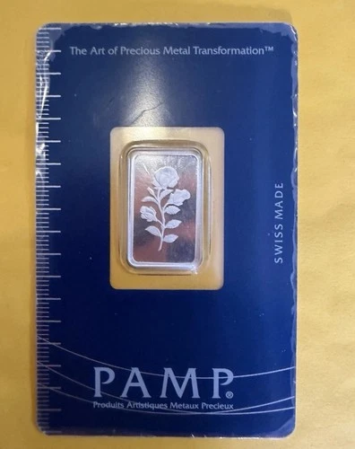 PAMP SUISSE 2.5 GRAM .999 FINE SILVER BAR Rose Rosa 🌹 IN ASSAY CARD