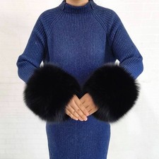 Women's Genuine Leather Gloves With Fox Hair Trim Cuff Warm Lined Winter Driving