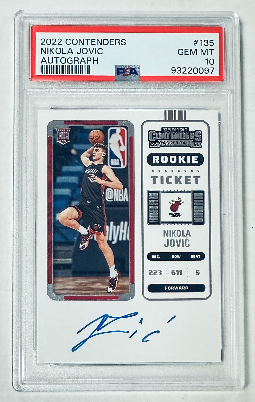 2022-23 Panini Contenders Nikola Jovic Rookie Ticket Auto PSA 10 #135 Autograph