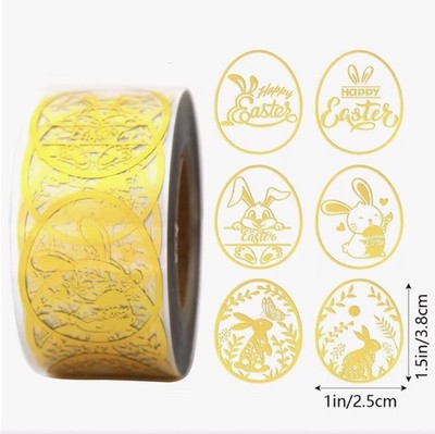 50 x Gold Osterhase Kritzel Aufkleber Etiketten 25 mm x 38 mm