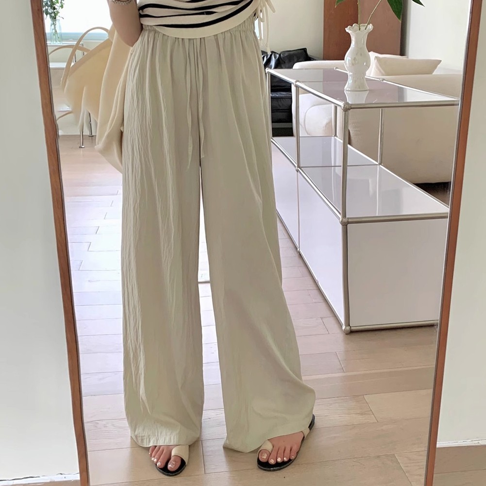 Summer Women Loose Wide Leg Pants High Waist Straight Leg Ice Silk