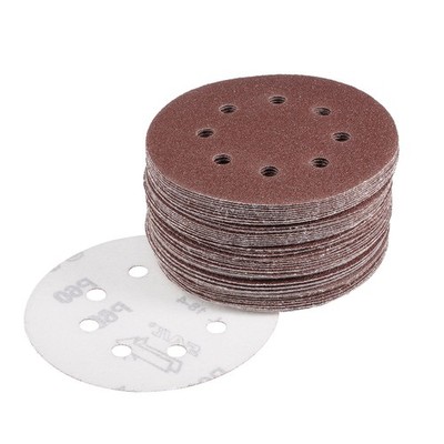 50Pcs 5 Inch 8 Hole Hook and Loop Sanding Disc 60 Grit Flocking Sandpaper Sander
