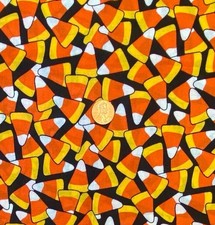 Candy Corn on Black Halloween Fabric, REMNANT: 25" x 44", Fall