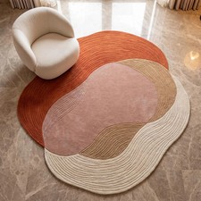 Hand Tufted Abstract Wool Rug, Irregular Shape Carpet for Living Room