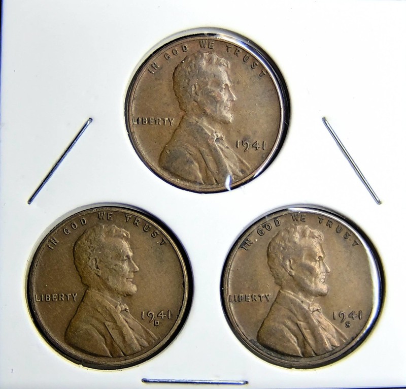 1941-P  1941-D  1941-S  Lincoln Wheat Copper Penny Cent - 3 Coin Set [USP-266]