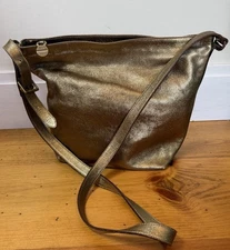 VTG Furla Leather Metallic Bronze Crossbody Shoulder Bag Y2K Made In Italy