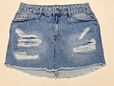 Vanilla Star Denim Mini Skirt Juniors 9 Distresed Medium Wash Hi-Low