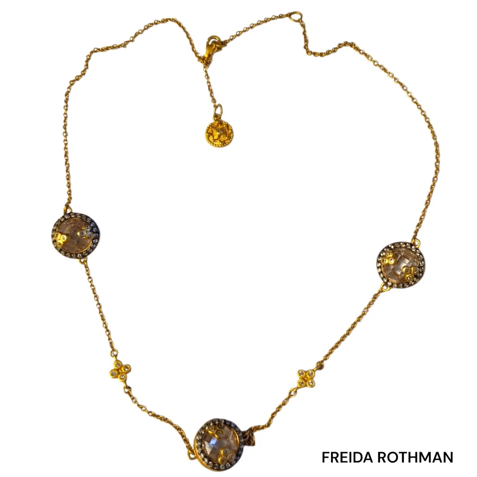 FREIDA ROTHMAN MIRROR STONE SIGNATURE GOLD OVER SILVER QUARTZ PENDANT NECKLACE - Image 2 of 4