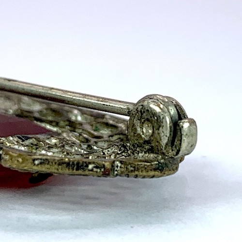 Antique Brooch Bar Pin C Clasp Ornate Red/Orange 1.75" Long - Picture 8 of 9