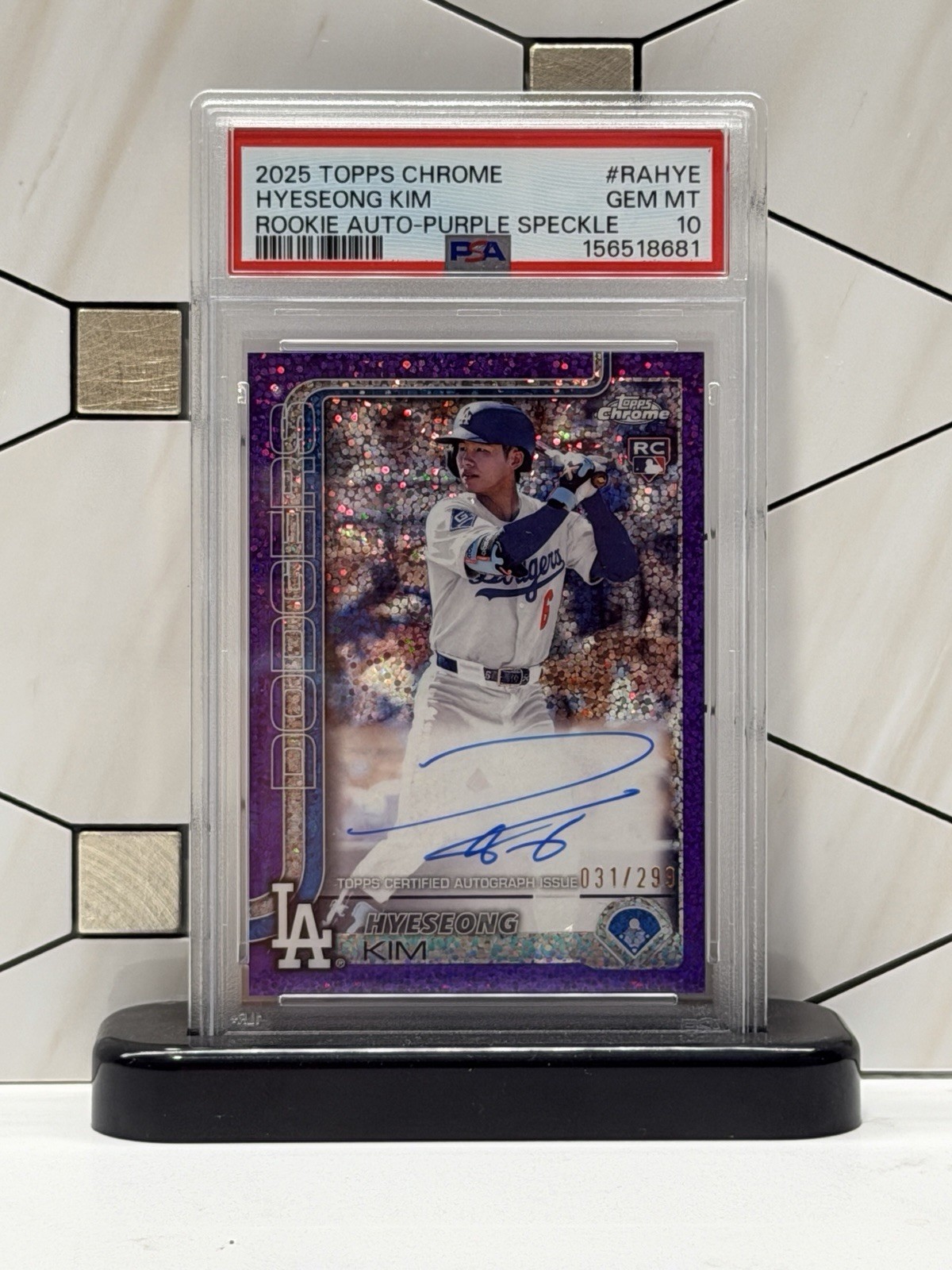 Hyeseong Kim 2025 Topps Chrome Purple Speckle Refractor RC Autograph /299 PSA 10