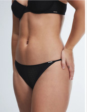 SAVAGE X FENTY UNDIE, SHOW N' TELL MESH STRING BIKINI PANTY, BLACK CAVIAR, MED