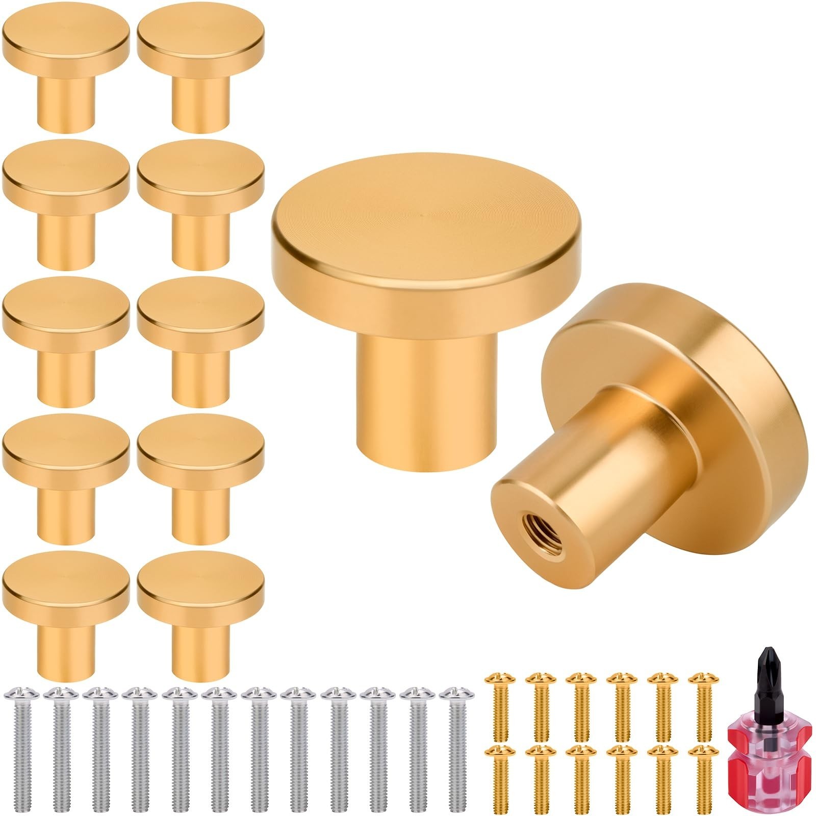 12 Pcs Brass-Tone Dresser Knobs -(Small)1" X 0.87", Brass-Finished Gold Cabin...