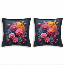 Vibrant Floral Throw Pillow Covers 18x18in Set of 2 - Colorful Pink Flowers