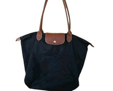 Longchamp Le Pliage Shopping Modele Depose Nylon Tote Bag Brown Leather 12x12