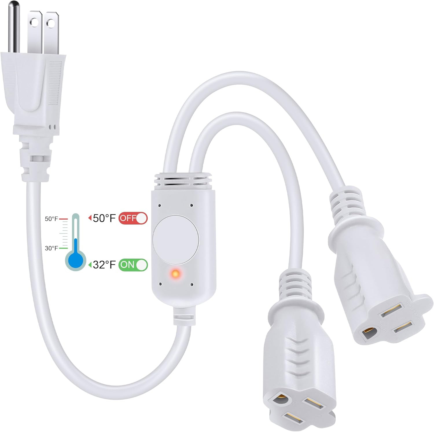 2 Plug 120V Heat Cable Controller, Outdoor Thermostat Controlled Extension Cord