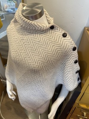 Aran Woollen Mills Heritage Herringbone Wool Poncho Cape Made in Ireland OS