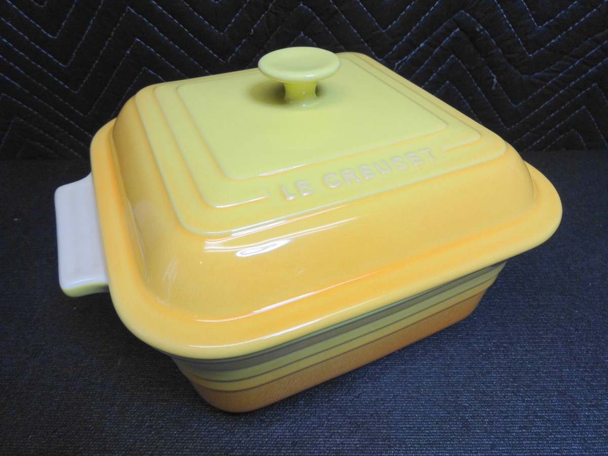 Le Creuset Orange/Yellow Deep Square Casserole Baking Dish Lid 3