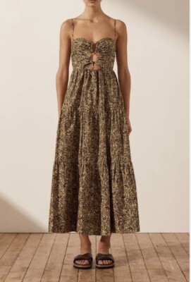 Shona Joy Dress AU 14 / US 10 Lilou Lace Up Backless MIDI Dress Mimosa Multi