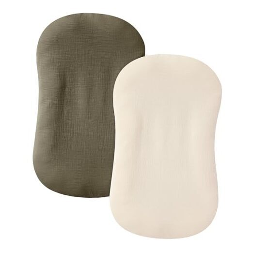 2 Pack 100% Cotton Muslin Baby Lounger Cover - Dark Olive & Cream